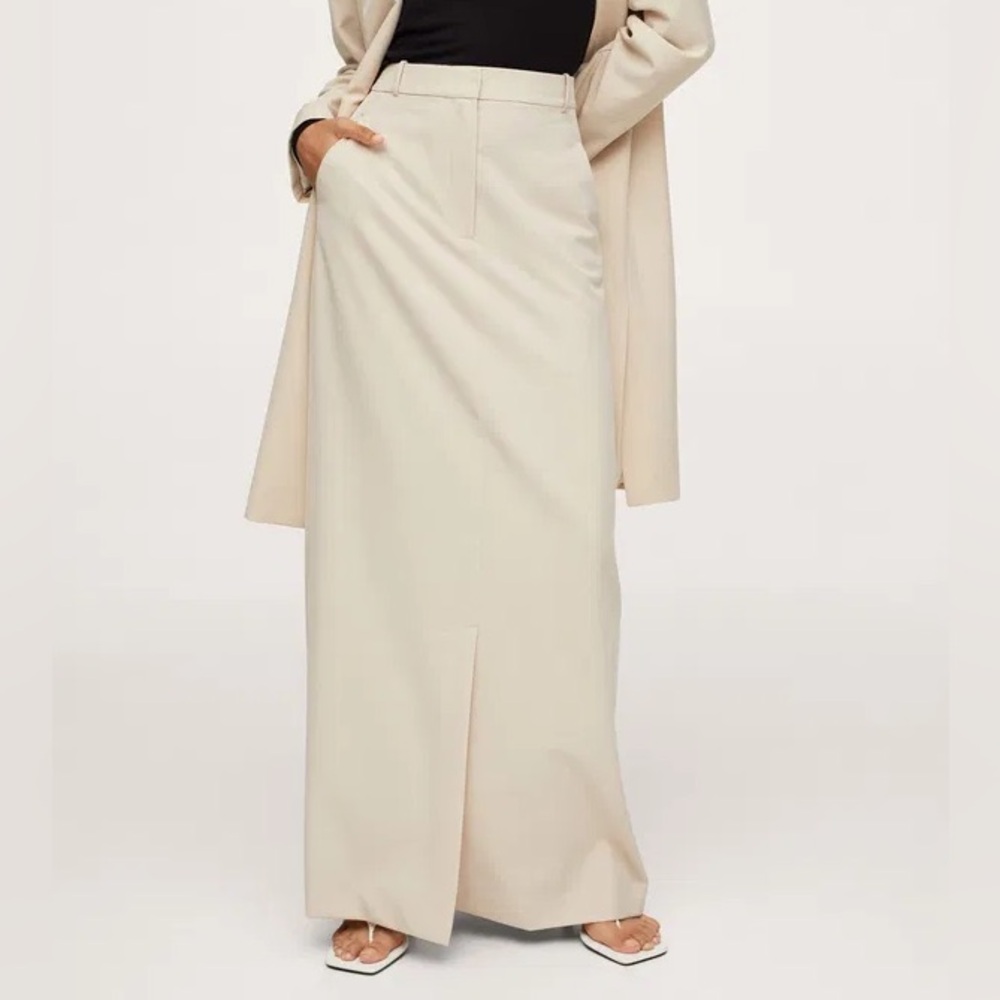 Mango Slit Hem Skirt Maxi in Cream Size 6 Medium M